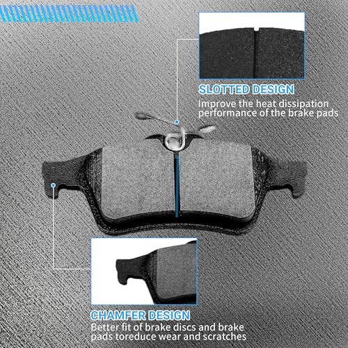 Image of Brake Pads Rear Set Compatible with Chevy Cobalt, Ford Focus Escape, Jaguar S-Type Super V8 Vanden Plas, Mazda 3 5, Saab 9-3, Vol-vo C30 C70 S40 V50 Rear Brakes Semi-Metallic D1095