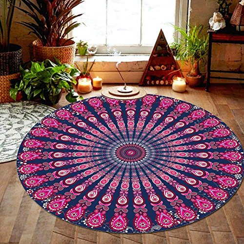 Resulzon Round Beach Tapestry Mandala Indian Boho Hippie Throw Beach Blanket Beach Towel Shawl, Cotton Table Cloth Multifunctional Mat Great for Beach Party, Travel Picnic (Purple)