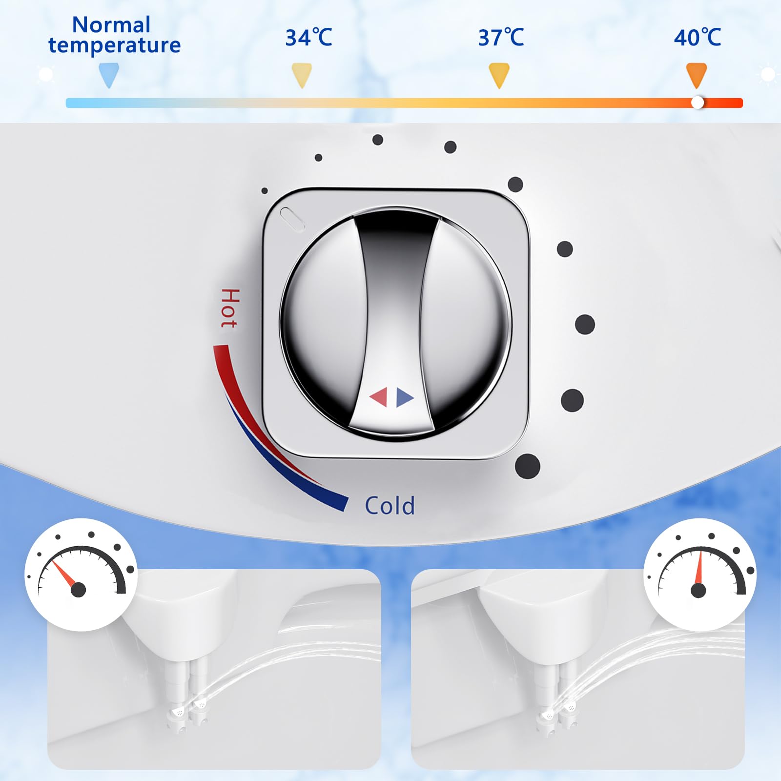 Bidet para WC Portátil No Eléctrico, Adaptador Bidet para Inodoro Doble Boquilla Retráctil, Presión de Agua Ajustable