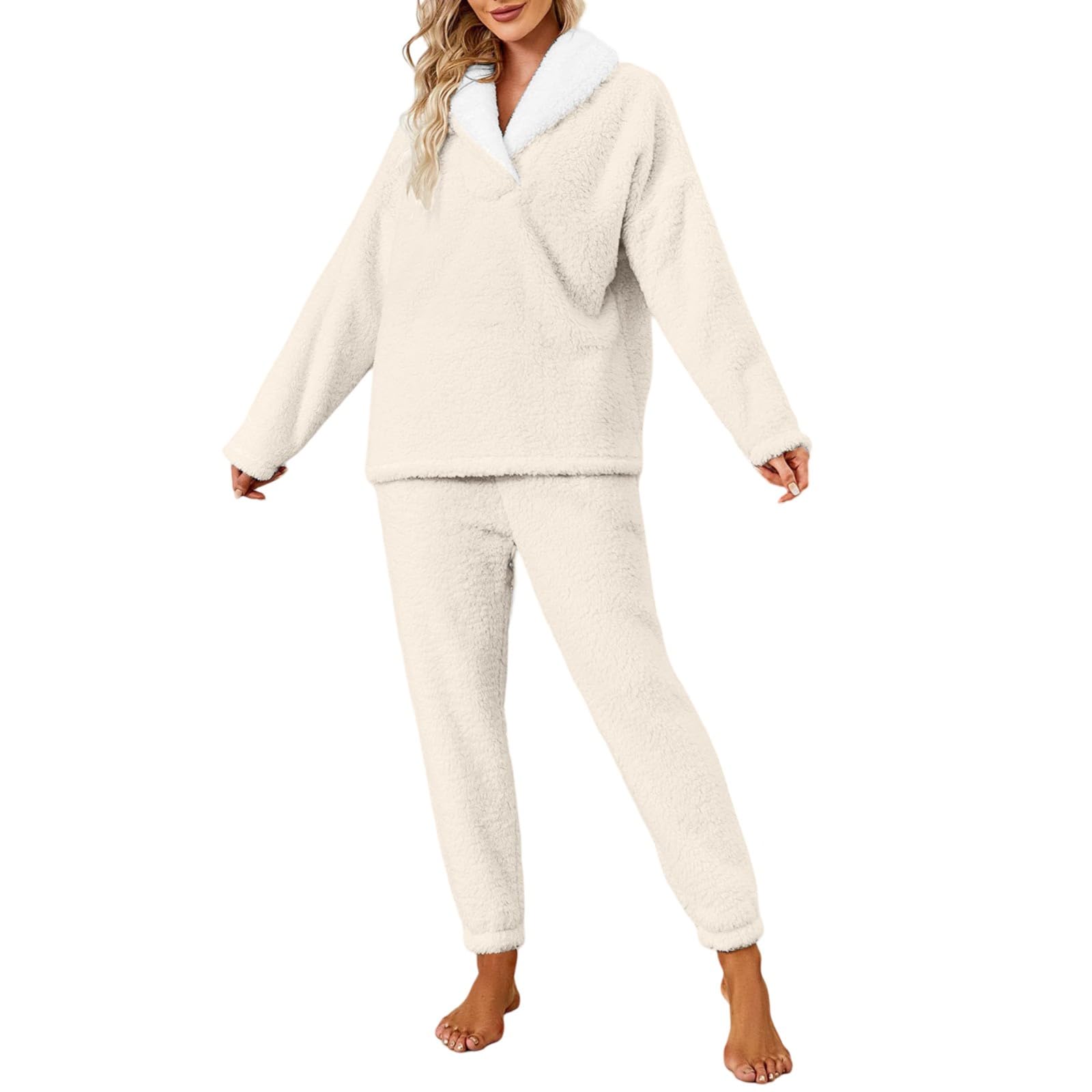 Genérico Pijama Invierno Mujer - Conjuntos de de Polar Mullido para Mujer con Solapa y suéter cálido