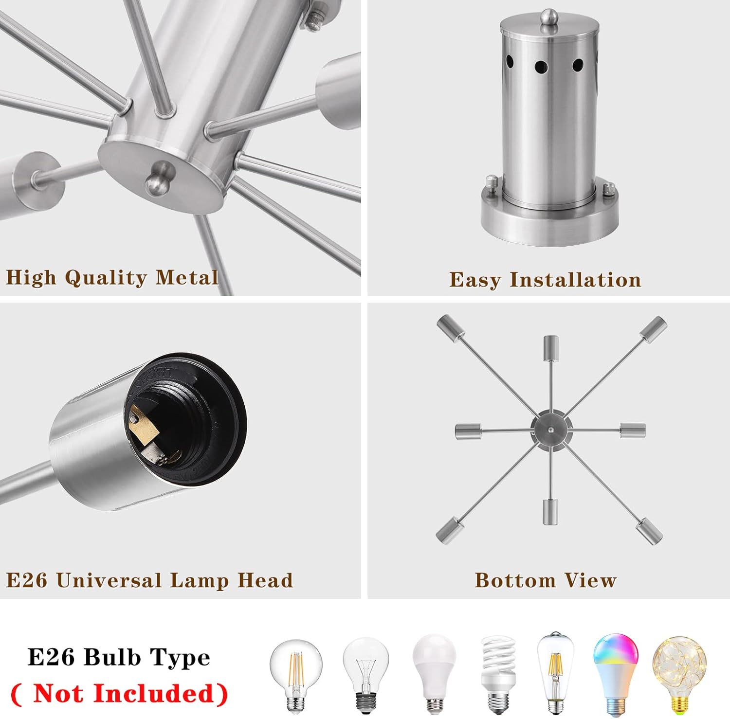 Nickel 8-Light Geometric Sputnik Semi Flush Mount Chandelier