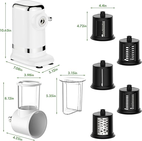 Miniatura 6 de GVODE Rallador eléctrico de queso, potencia máxima de 700 W, blanco, rallador de queso giratorio 5 en 1, cortador de verduras, ralladores para cocina