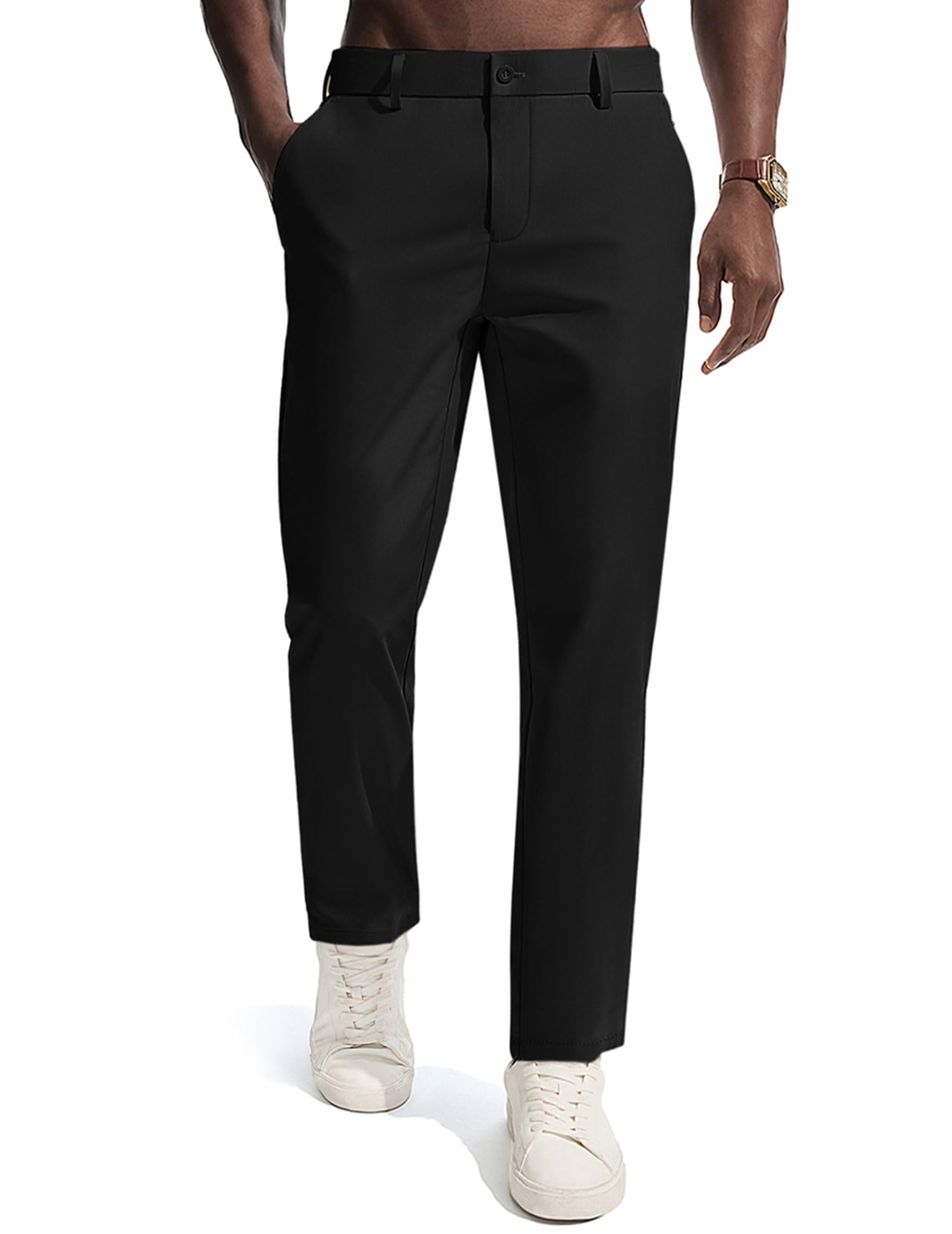 Men's Golf Pants Casual Stretch Slim Fit Tapered Dress Pants Lightweight Wrinkle Free Trousers