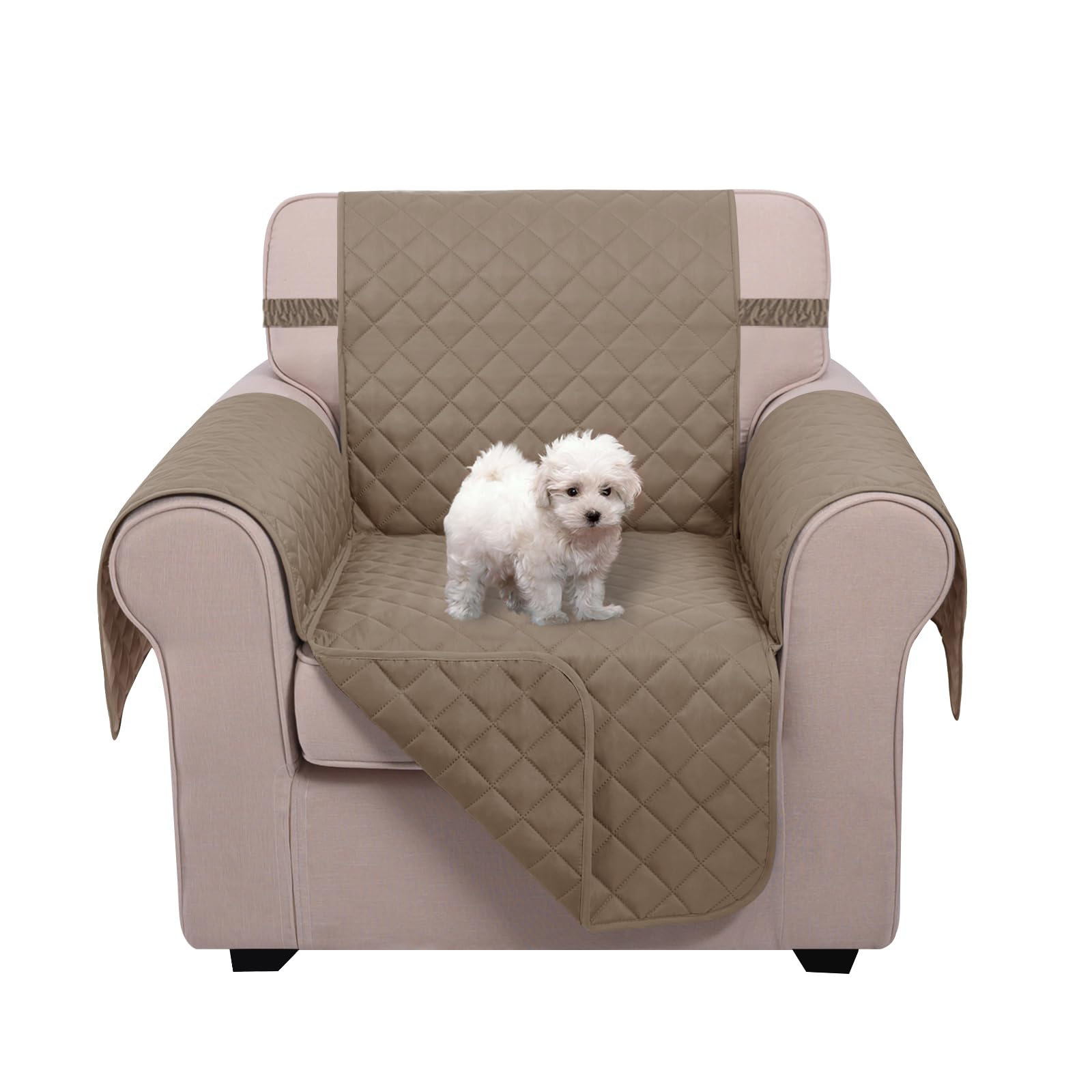 U-NICE HOME Reversible Recliner Chair Covers, Taupe | 23''Armchair Cover for dogs Washable, Pet Friendly, Elastic Straps, Water Repellent, Diamond Quilted