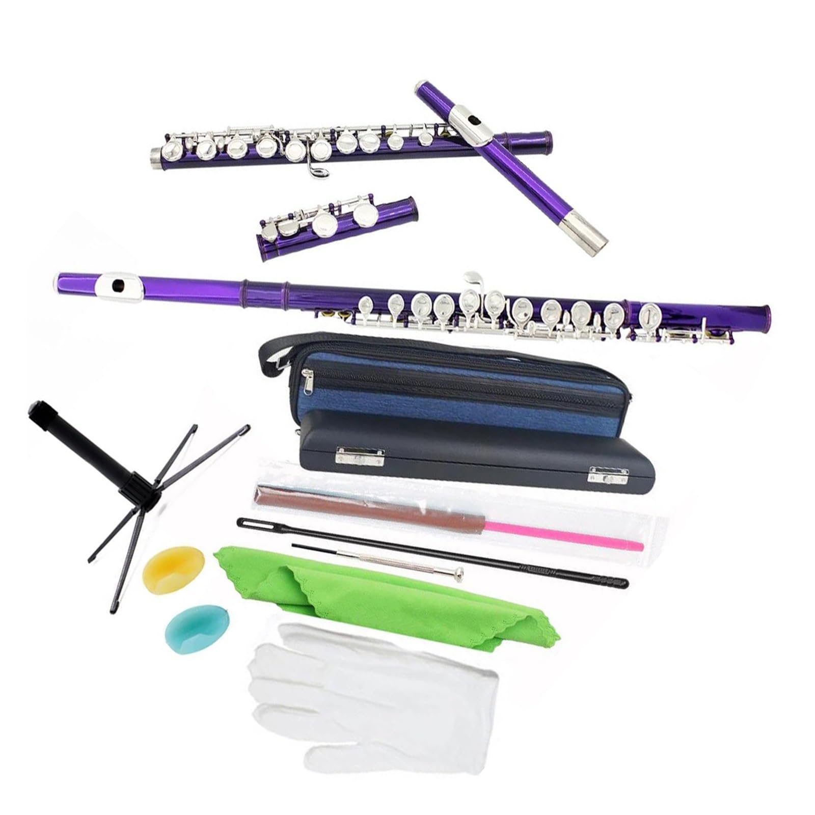 Flûte À Vent Professionnelle Flûte En Do À 16 Touches Fermées Instrument Pour Débutant Ensemble De Bandes Vertes Colorées(Purple)