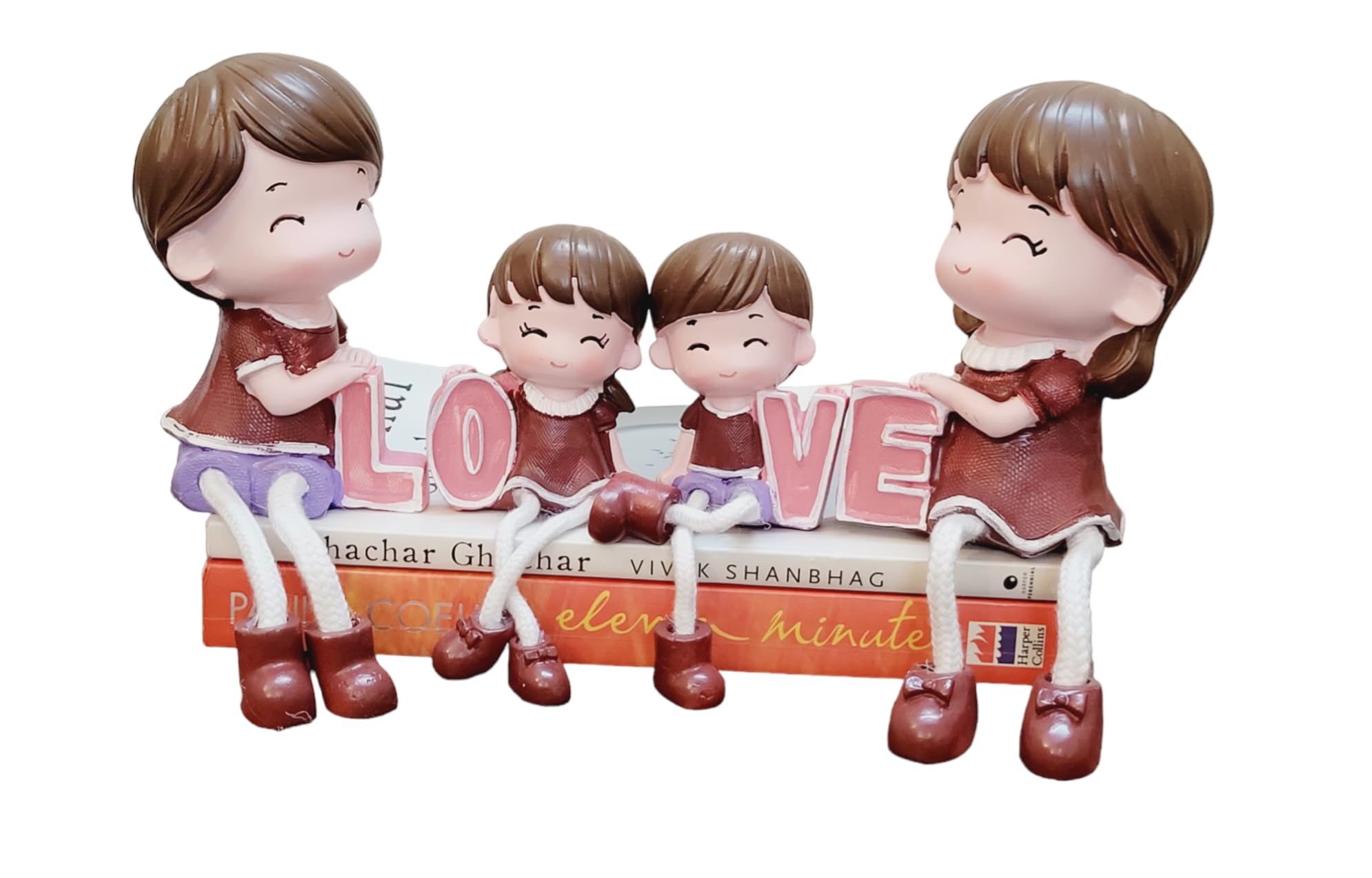 Homesutraa Resin Valentine Love Hanging Legs Family Showpiece Dolls Miniature Figurines - Multicolor Set of 4 – Perfect for Living Room Décor & Gift Ideas for Family, Friends, and Loved Ones