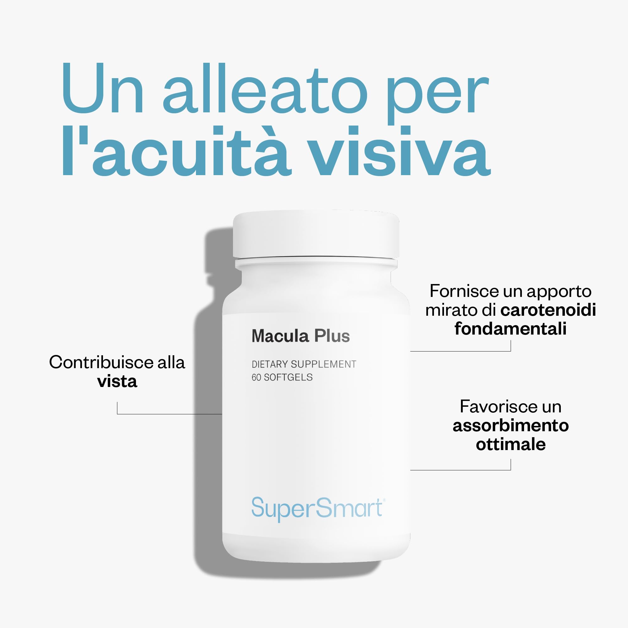 Macula Plus - Supporto per la Macula - Salute Oculare - SuperSmart | Integratore Alimentare per la Visione - Affaticamento Oculare - Luteina e Zeaxantina - 60 Softgel