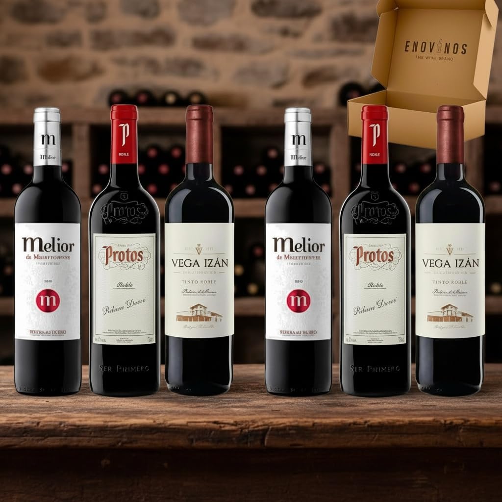 Pack Vinos Ribera del Duero Robles - Envio 24 h - Vinos Regalo - Corta crianza en barrica - 2x Melior, 2x Protos, 2 x Vega Izán - Mejor Seleccion ENOVINOS THE WINE BRAND