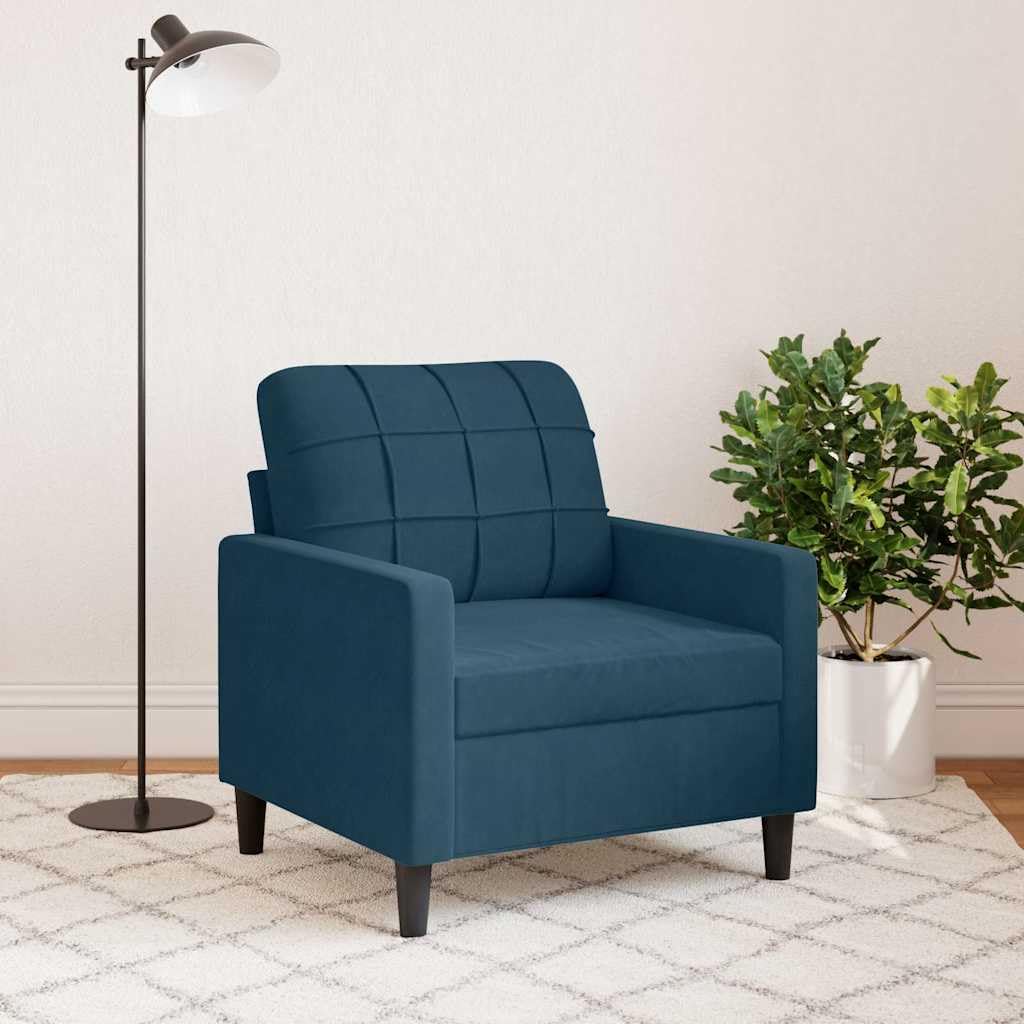 Poltrona blu in velluto con struttura in metallo, larghezza della seduta 60 cm e comfort imbottito, per soggiorno, camera degli ospiti e ore di relax