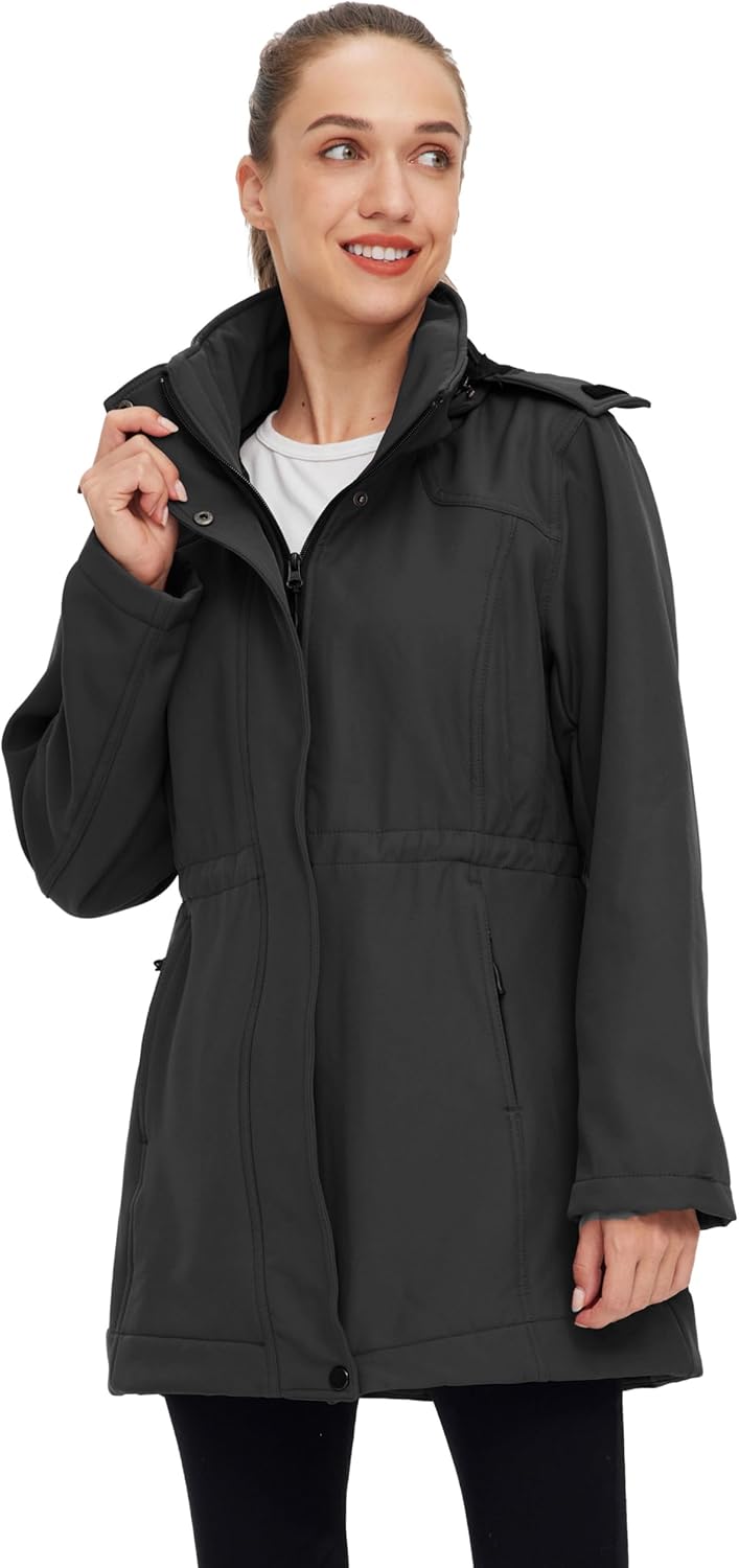 wantdo Women's Softshell Jacket Hooded Fleece Lined Waterproof Coat Warm Lightweight Insulated Windbreaker for Outdoor Hiking - Image 2