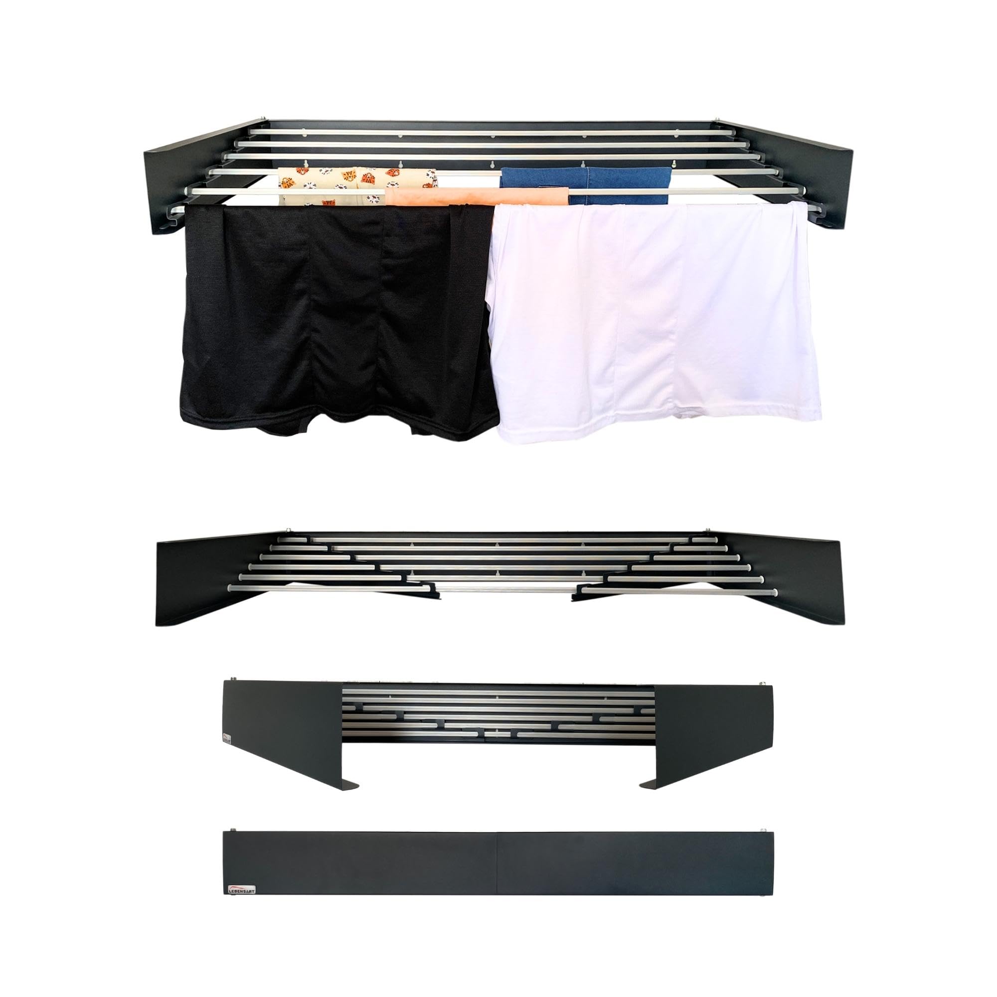 LEBENSARTLaundry Drying Rack, Collapsible Wall Mounted Space Saving Clothes Drying Rack, 40lbs Capacity, 32'' Wide - Indoor and Outdoor Foldable, Stainless Steel (Anthracite Grey)