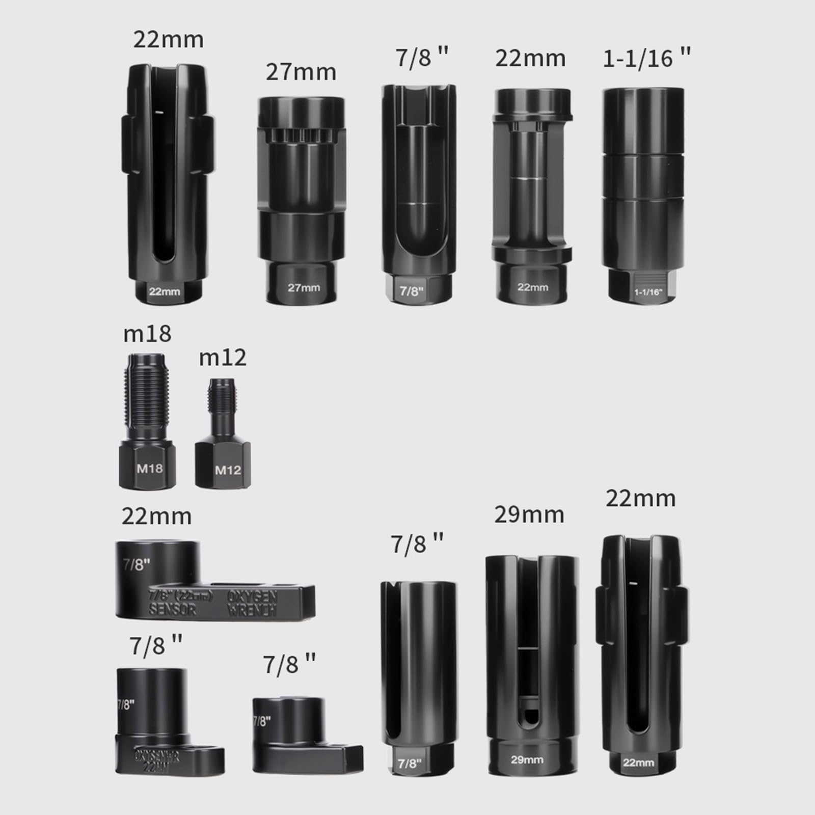 Zestaw kluczy nasadowych z czujnikami tlenu do samochodu, 22 mm, 12 szt., wytrzymałe narzędzie z etui do przechowywania dla wydajnej konserwacji pojazdu, profesjonalny samochód