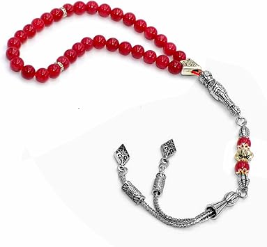 Small Bead TESBIH Series 6 mm 33 Small Beads Tesbih-Tasbih-Tasbeeh-Misbaha-Masbaha-Subha-Sebha-Sibha-Worry Beads RED Jade Stone