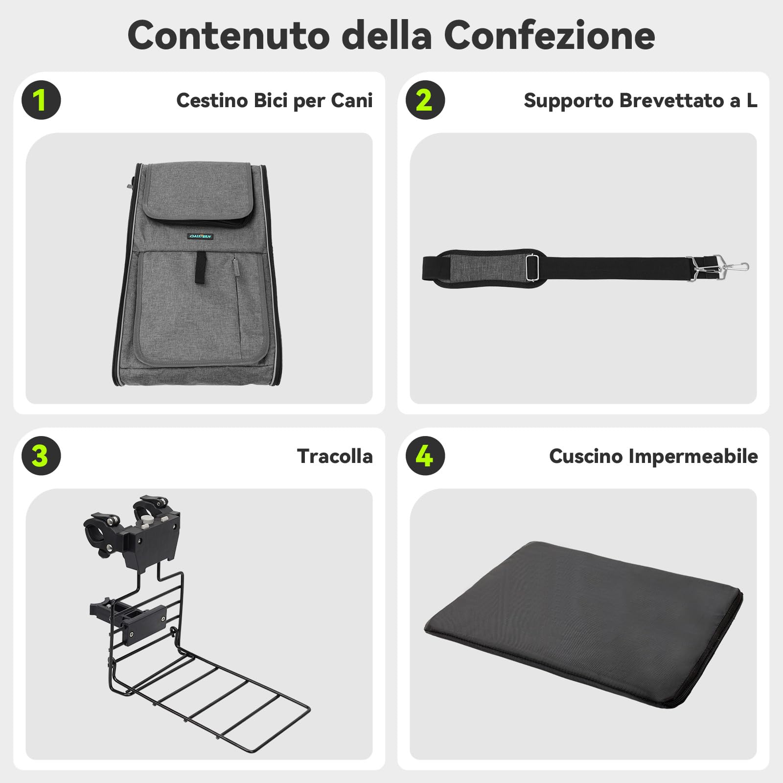 Cestino anteriore per cani, 4 in 1, pieghevole, per animali domestici, borsa a tracolla, sedile auto con supporto a L resistente, diametro 3,38 cm, cuscino impermeabile e strisce riflettenti