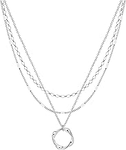Layered Silver Necklaces for Women, Sterling Silver Stackable Stack Choker Necklaces for Women Trendy Layering Circle Pendant Chain Necklace Set Jewelry for Women