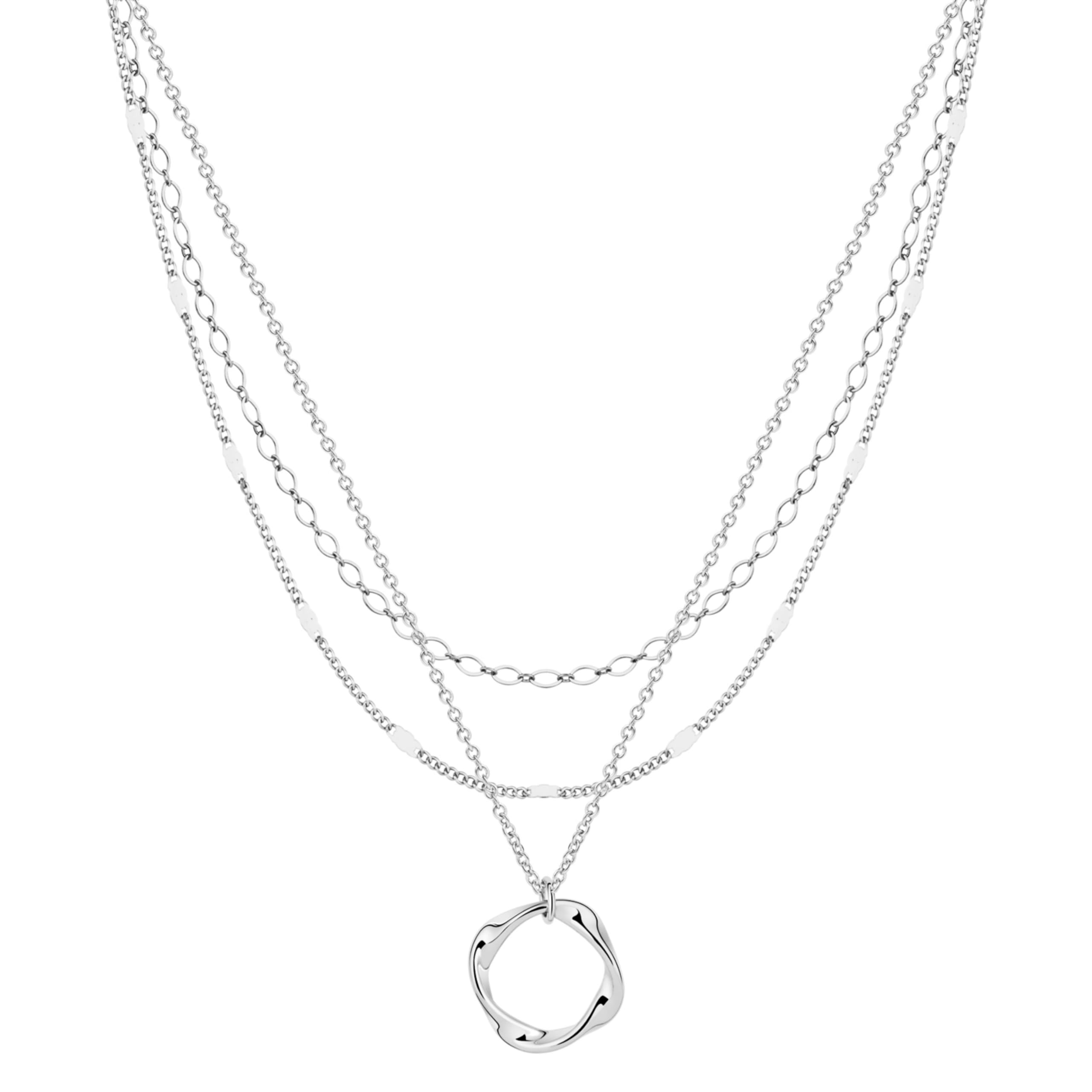 Layered Silver Necklaces for Women, 925 Sterling Silver Stackable Stack Choker Necklaces for Women Trendy Layering Circle Pendant Chain Necklace Set Jewelry Gifts for Women