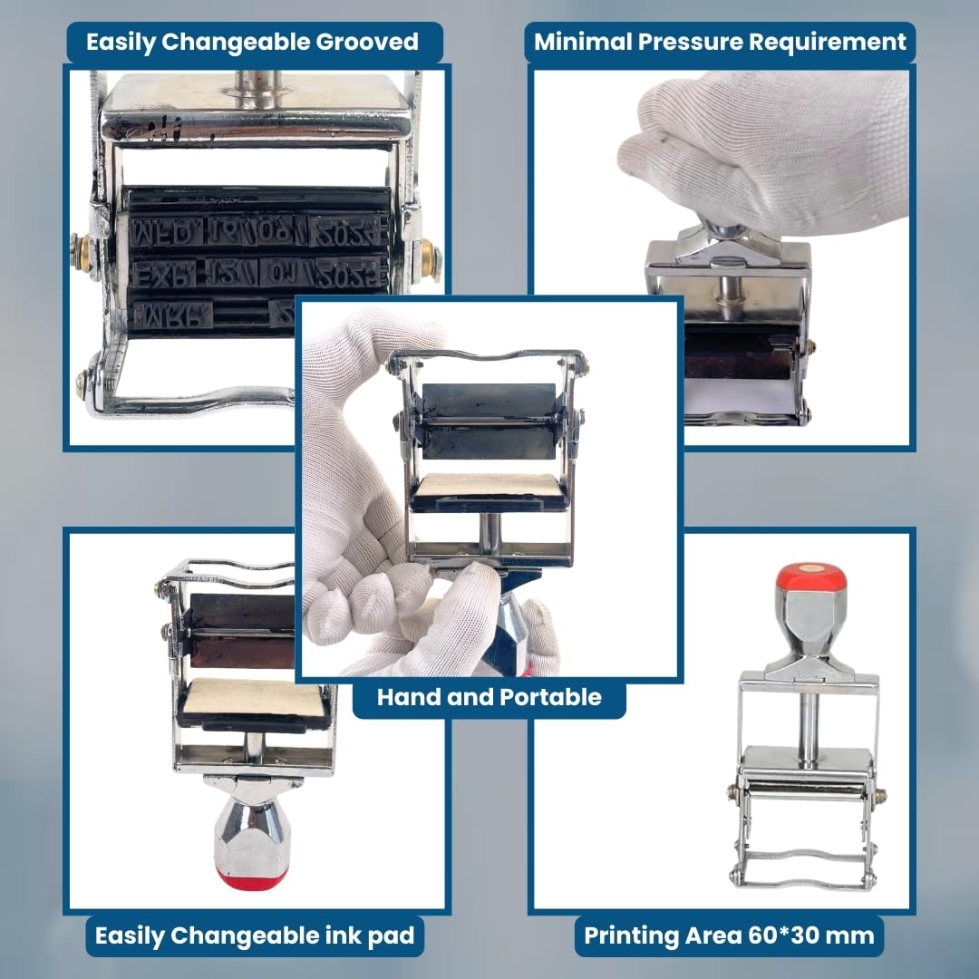 SMART PACK Hand Batch Coding Machine for Batch No. MFG. MRP. EXP. Date Coding | Handheld Printing Machine on Plastic, Paper Pouches, Cartoon Boxes and Kraft Papers | Size 2 MM 1