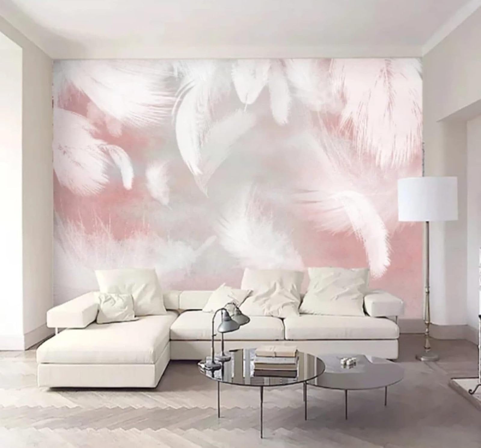 Xlming 400Cm×280Cm(B×H) Hand Drawn Minimalist Cosy White Feathers 3D Wallpaper Luxury Home Dining Decor Paste Sofa Living Room The Wall For Bedroom Mural-400Cm×280Cm