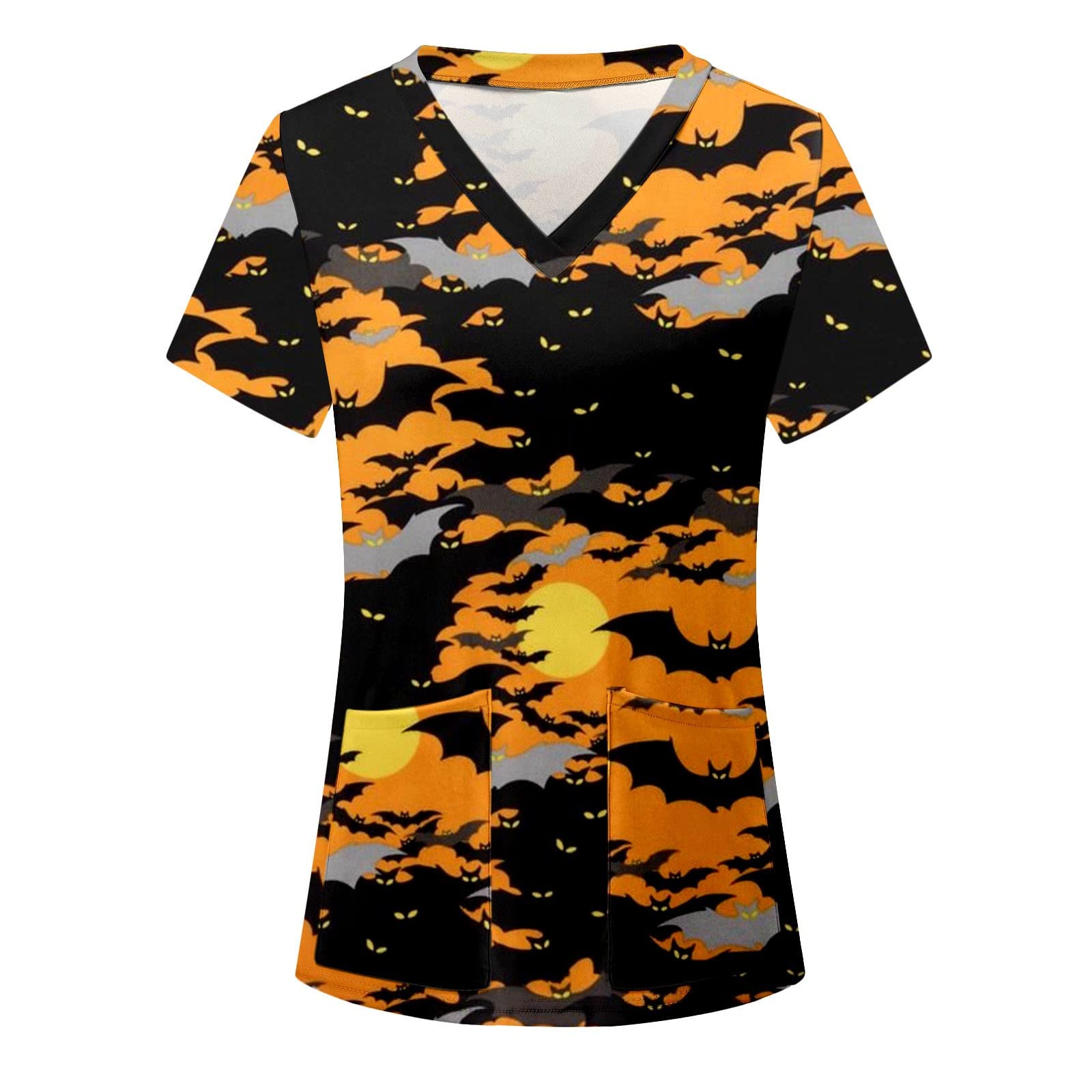 Ladies Casual V-Neck Short Sleeve Halloween Print T-Shirt Blouse Shirts Tunic V Heart Button Pullover Blouse Blouses Fall Fall Sleeve Boho Casual