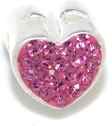 ICYROSE Solid 925 Sterling Silver I Love You Heart with Pink Crystals Charm Bead