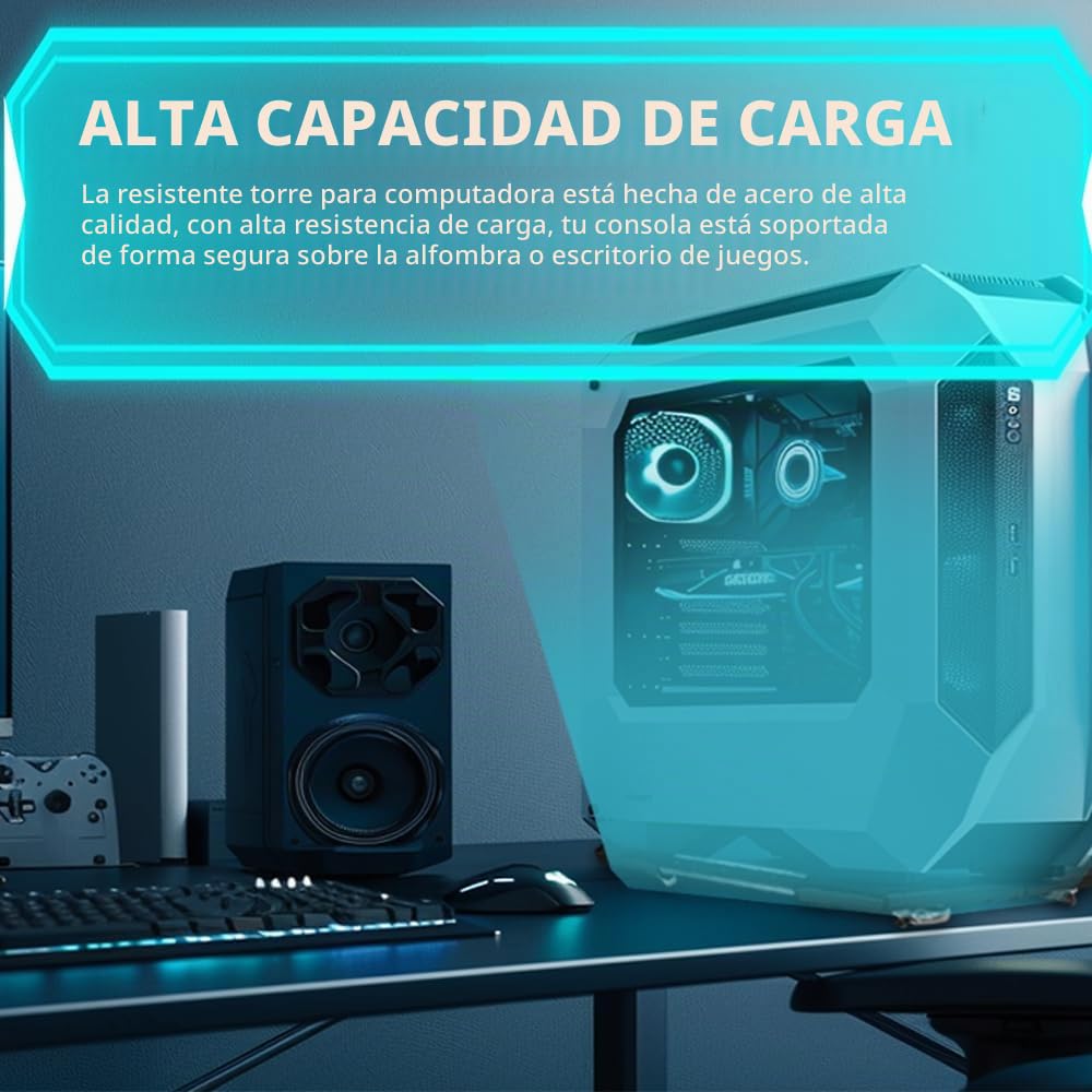 Soporte móvil para CPU para PC, Soporte Ajustable para Torre de Ordenador, Soporte móvil con 4 Ruedas, Soporta hasta 40kg - Blanco