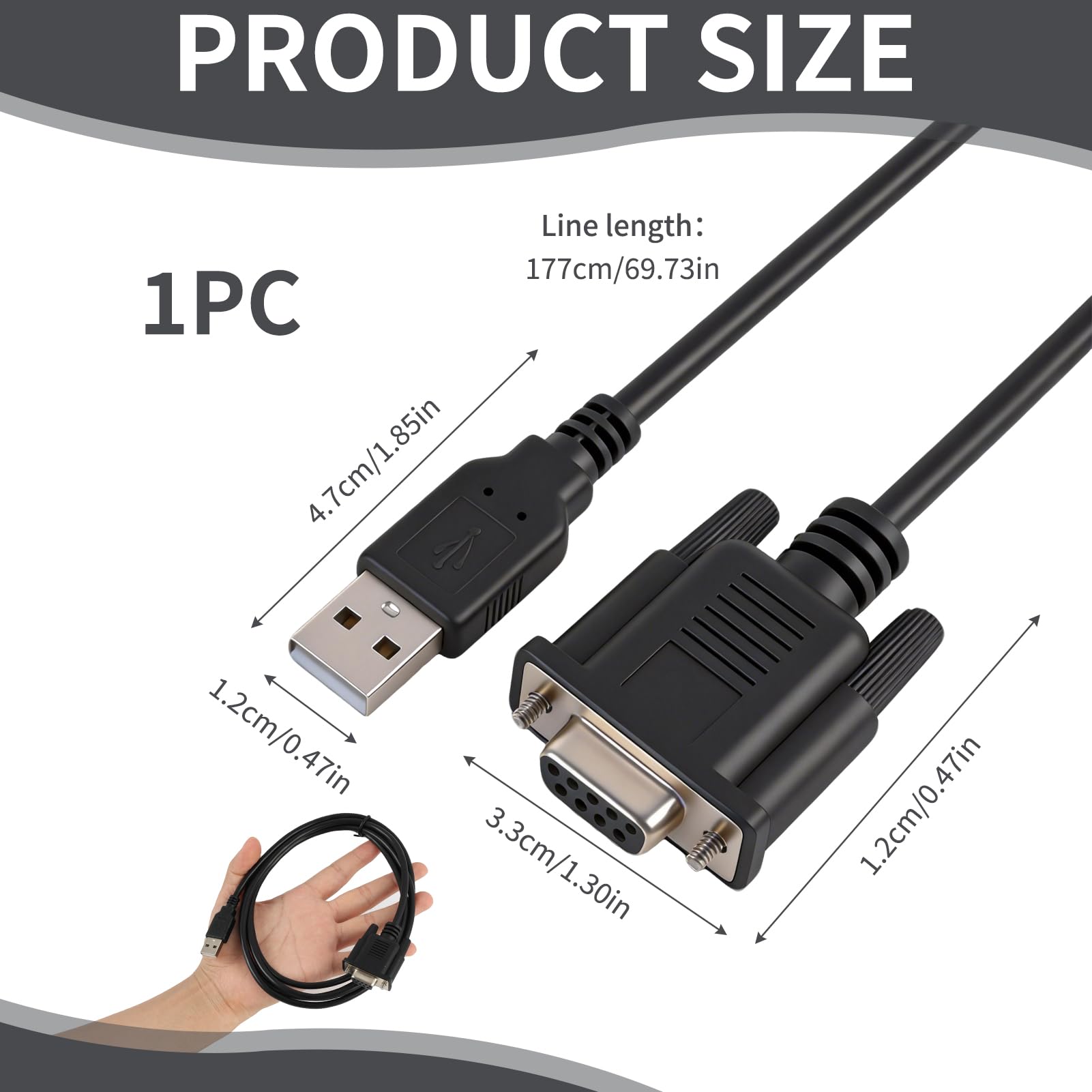 USB auf RS232 DB9 Buchse, Serieller USB RS232 Konverter, USB 2.0 auf 9-poliger COM-Port, kompatibel mit Windows Mac Linux für PLC CNC, Drucker, Scanner, Barcode, 2 Meter