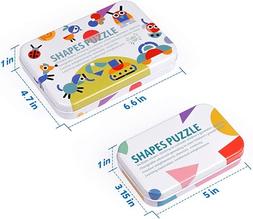 Miniatura 6 de Coogam - Juego de rompecabezas de madera con forma de Tangram, juego de apilamiento de clasificación de colores, rompecabezas de animales de madera,