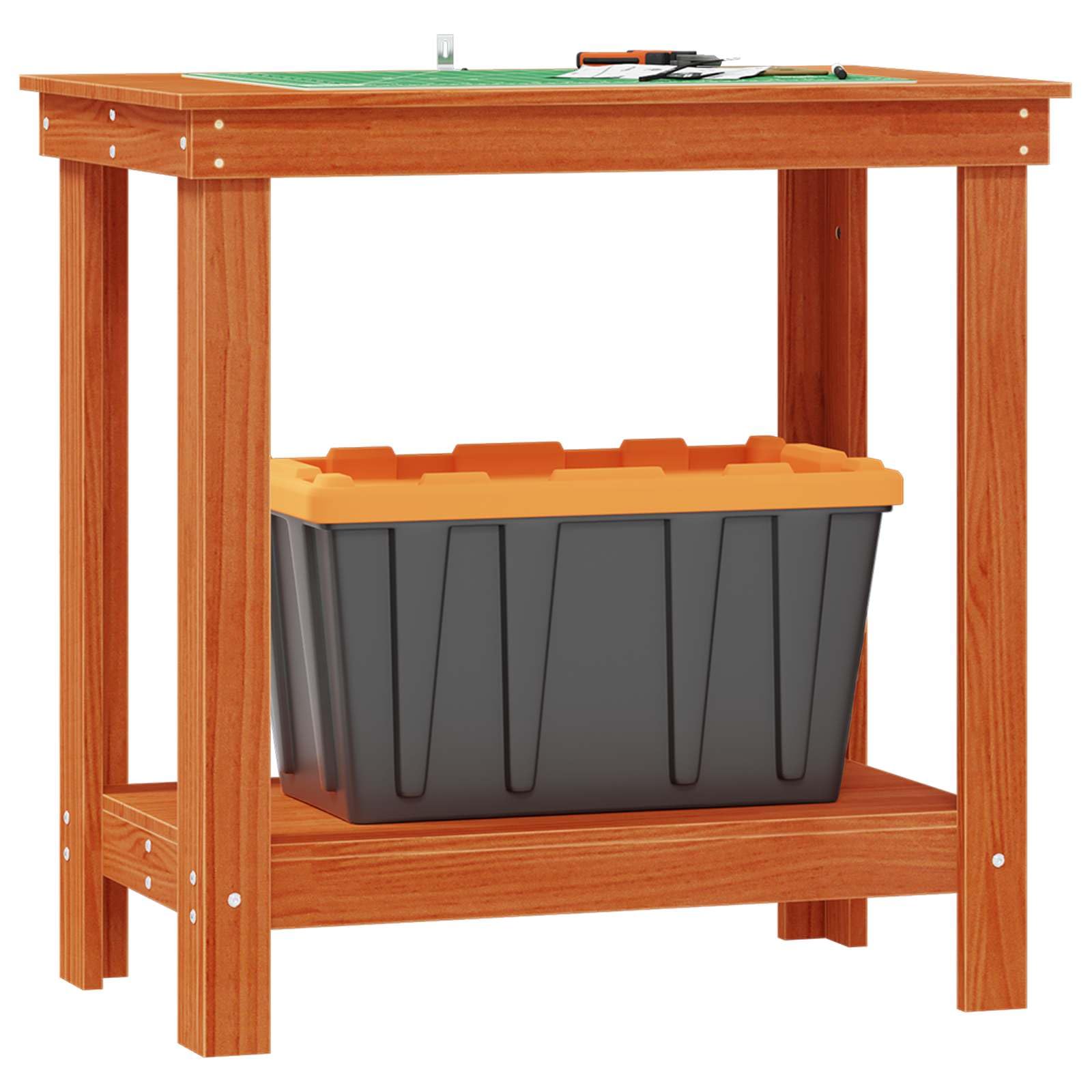 Banco de trabajo de madera de pino maciza, 80 x 50 x 80 cm, con estante para taller, sala de ocio, garaje y banco de taller para almacenamiento y organización