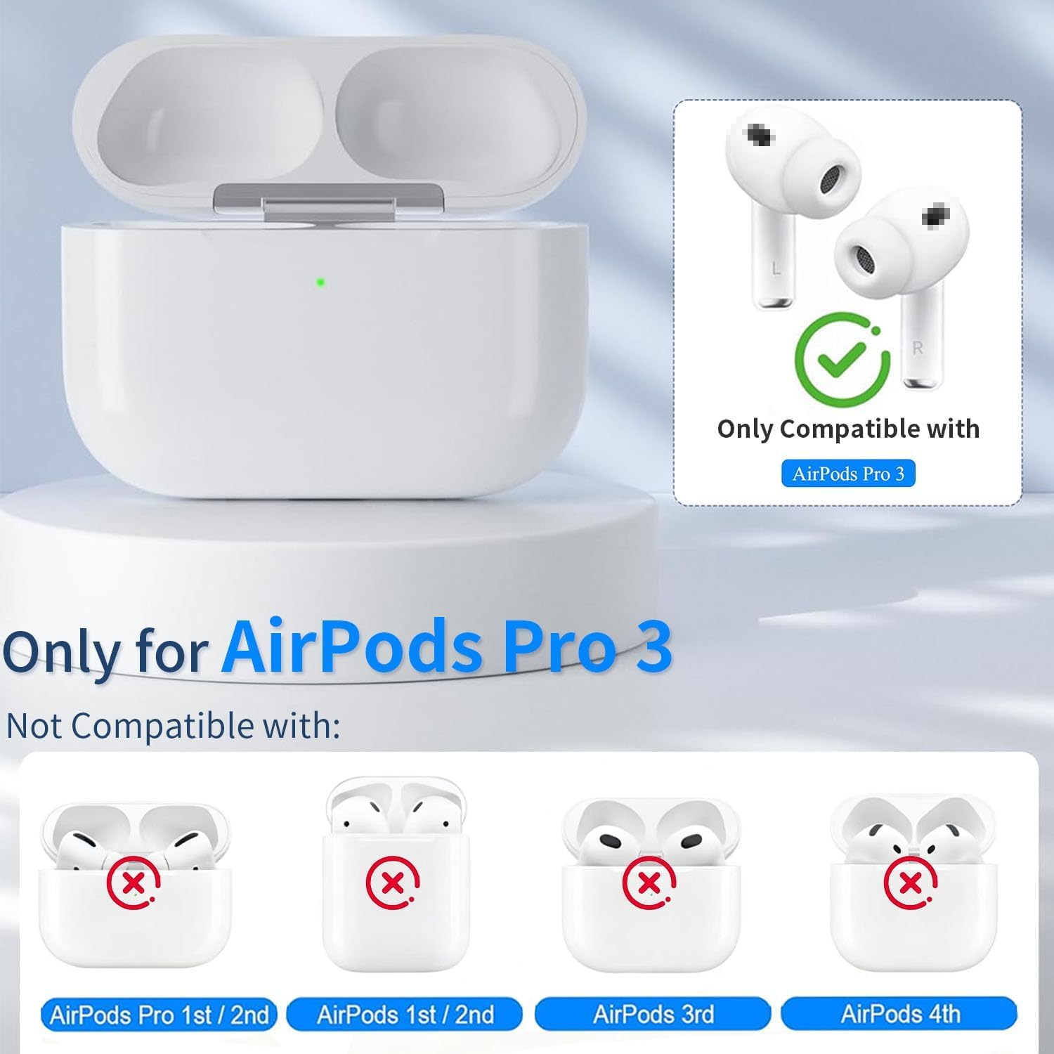 Yiko Custodia di ricarica wireless di ricambio compatibile con AirPods Pro 3 (2025), custodia di ricarica wireless con pulsante di sincronizzazione e accoppiamento Bluetooth (cuffie non incluse)