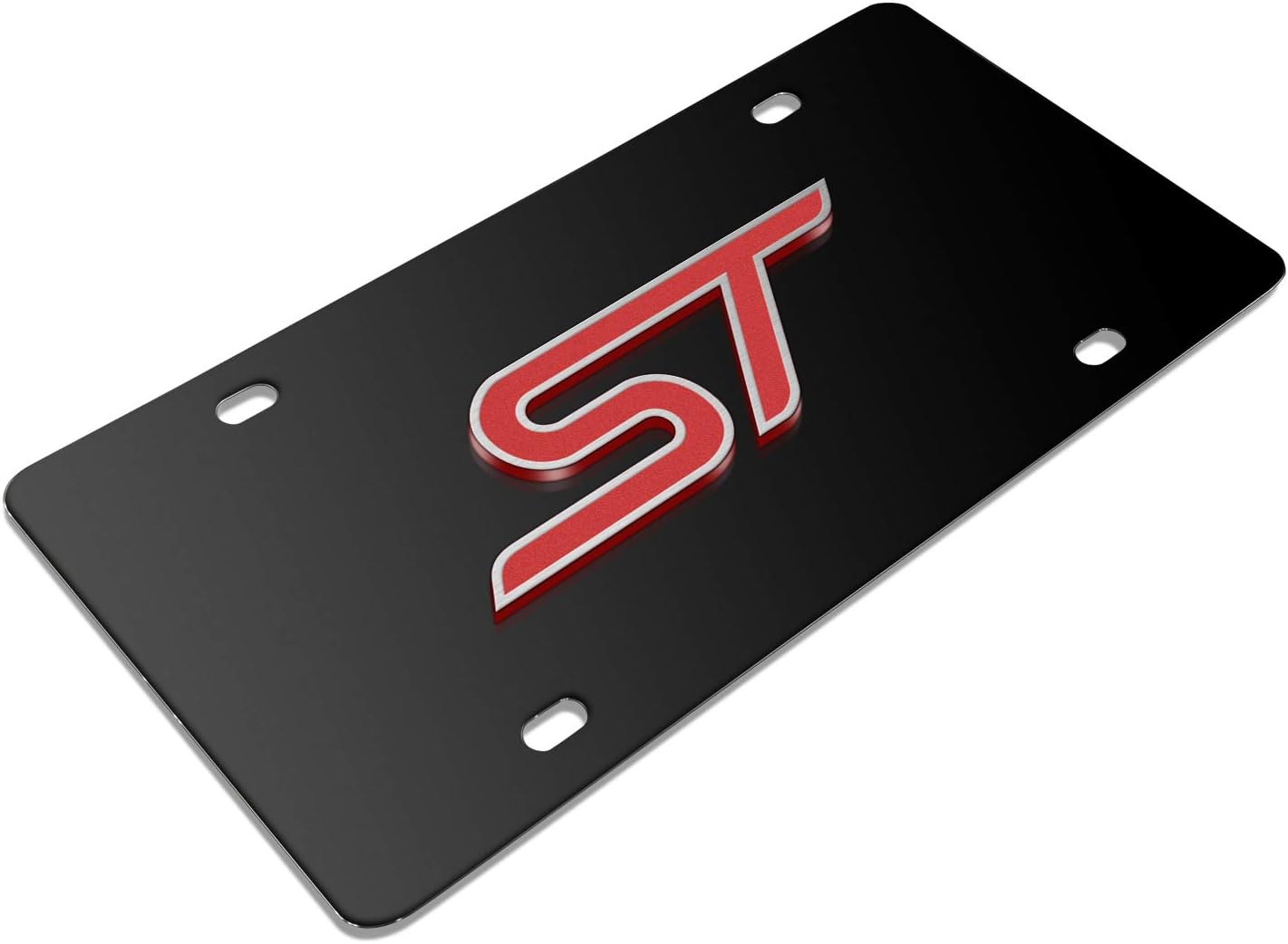 iPick Image for Ford Focus ST 3D Logo Black Stainless Steel License Plate - Official Licensed