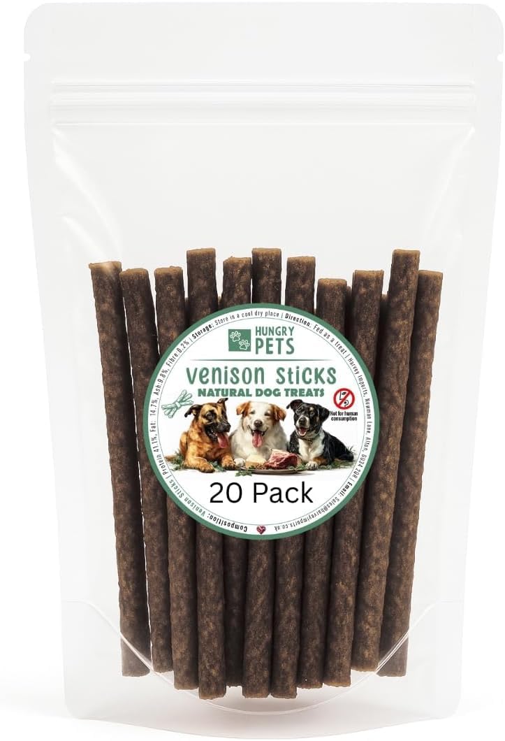 Premium Natural Dog Sticks 20 Pack - 100% Meat (20 Pack, Venison)