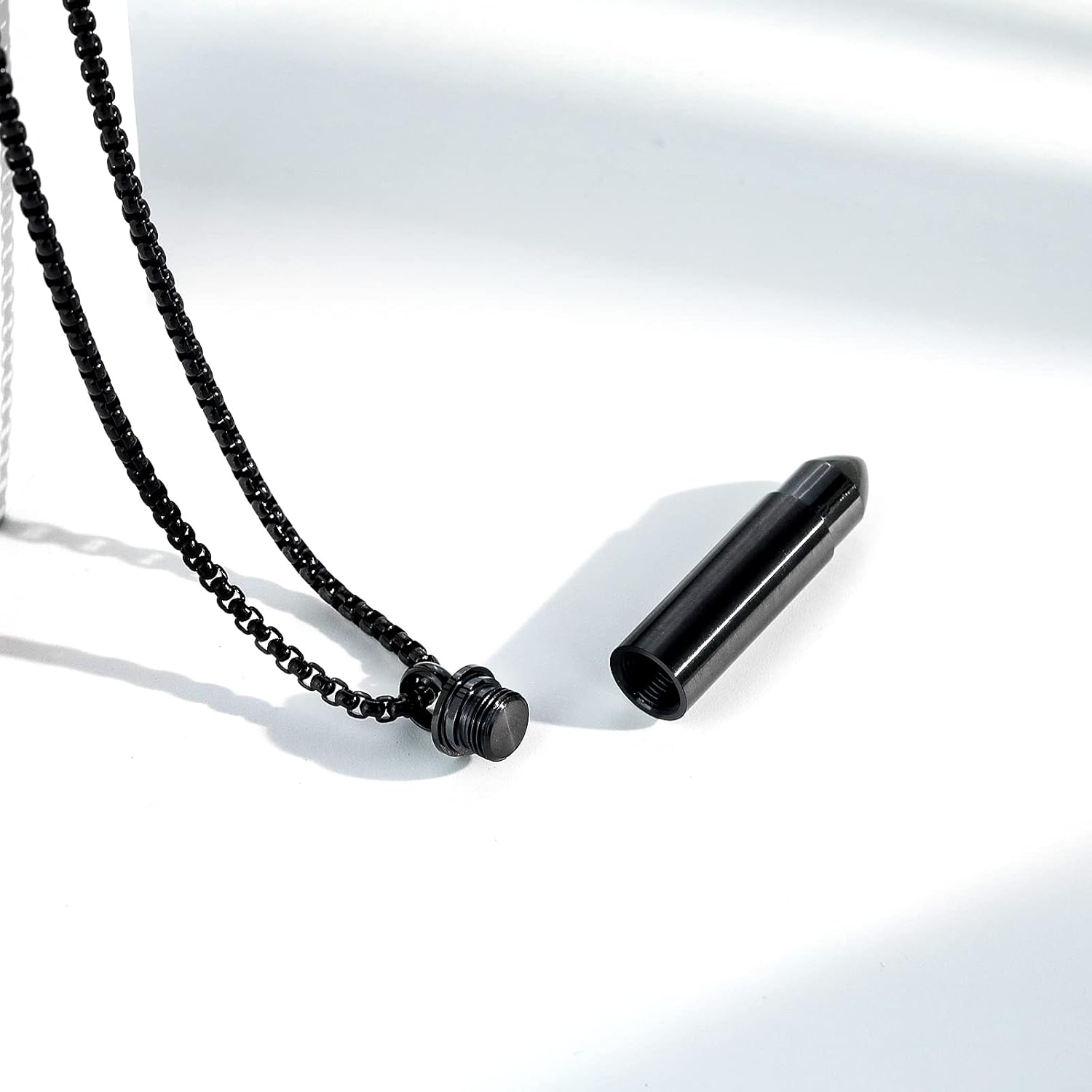 Bullet Urn Necklace for Ashes Stainless Steel Box Chain 24 inch American Flag Pendant Cremation Memorial Jewelry for Men - Image 2