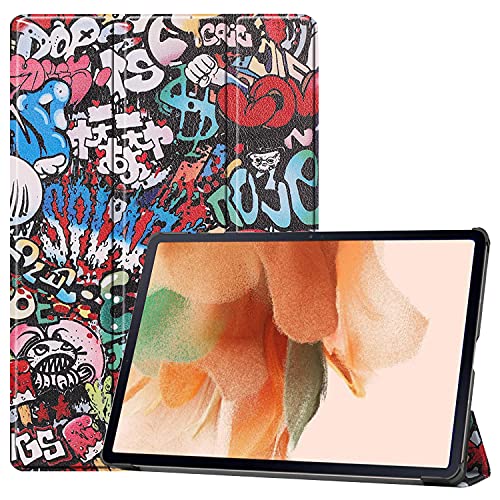 FTRONGRT Funda para Samsung Galaxy Tab S7 FE Funda, Slim Smart Cover Funda Protectora de PU Cuero,Función de Soporte incorporada， para Samsung Galaxy Tab S7 FE -El Grafiti