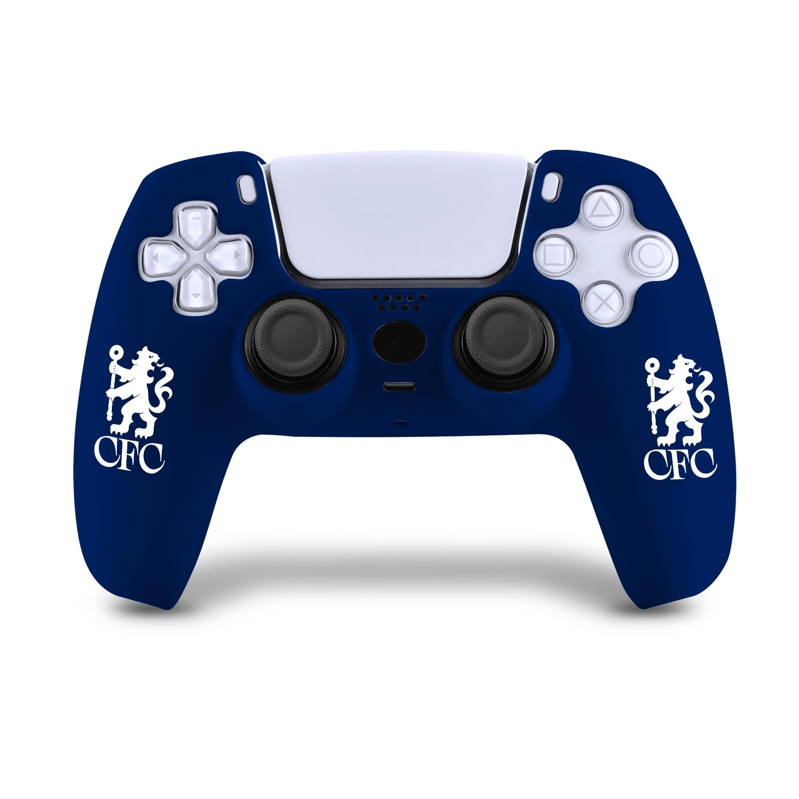 Head Case Designs Officially Licensed Chelsea Football Club White Lions Logo Blue Silicone Game Controller Skin Cas Compatible With PS5 Sony DualSense Controller