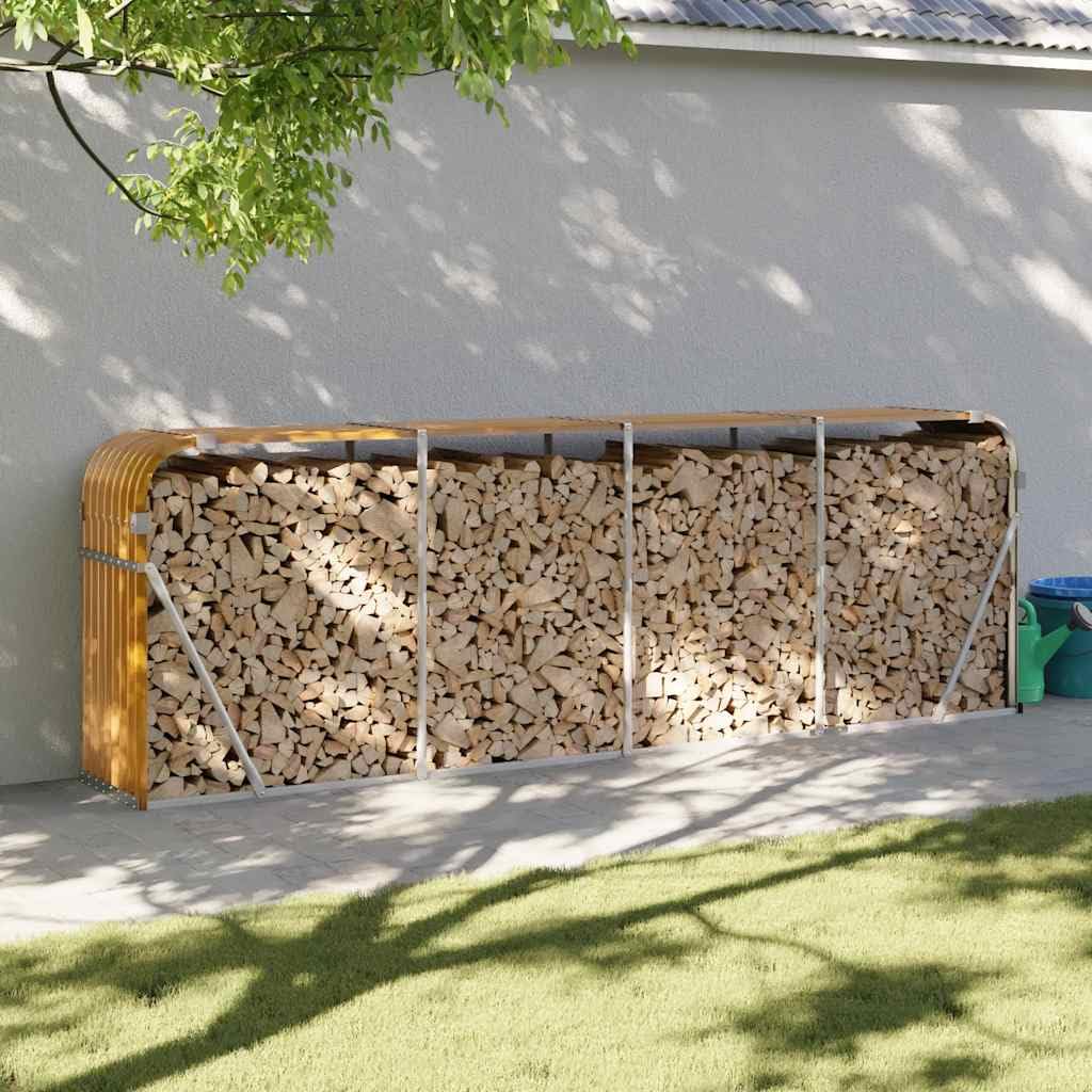 Kaminholzunterstand Holzoptik verzinkter Stahl Kaminholzregal 300x45x100 cm stabiles Brennholzregal mit Wandhalterung für Garten Terrasse Balkon und Wohnung