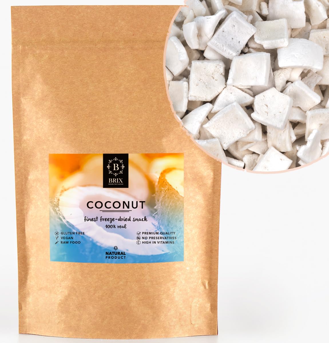 BRIX Coco Rallado Liofilizado 100g Natural Sin OMG Gluten Vegano