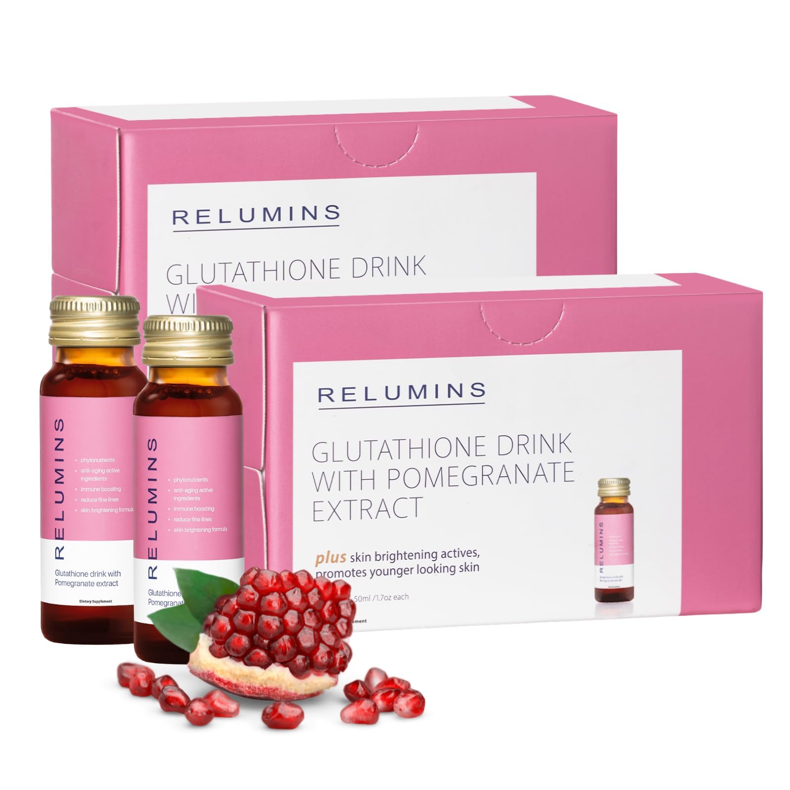Amazon.com: Relumins Glutathione Shots | Summer Glow Wellness | USA's No.1  Liquid Glutathione Drink with Collagen & Antioxidant Boost for Radiant Skin  | Pomegranate Flavor