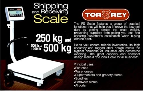 Torrey FS-5001000 NTEP Báscula de banco 1000 lb X 0.2 lb, legal para el comercio, portátil, de alta capacidad, nueva