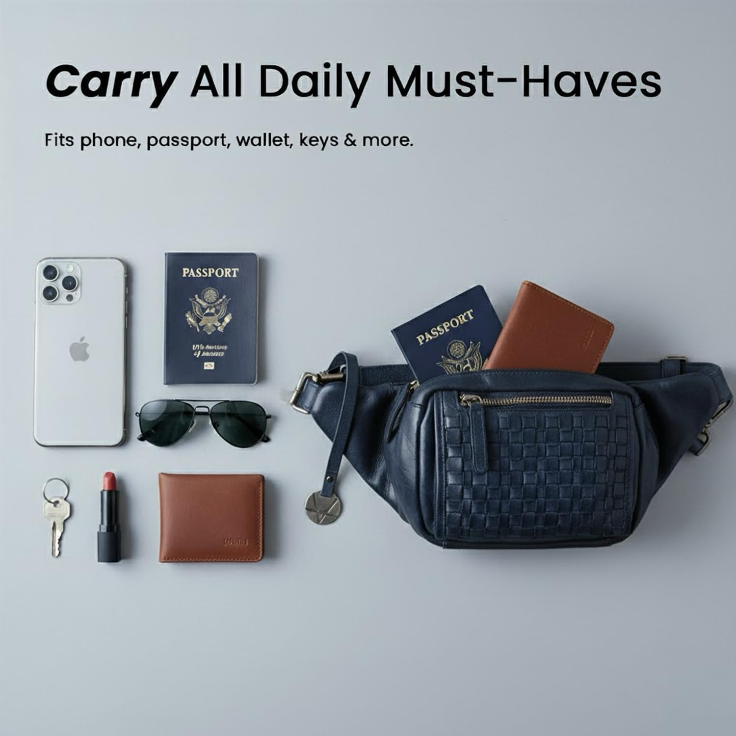 Genuine Leather Waist Bag Unisex, Waist Bag for Travel Trendy Casual Travelling Essentials Kept Bag Stylish, Durable, and Secure Travel Companion(VL-094-NAVY)