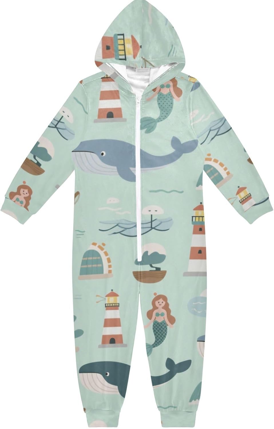 Pajama Soft Warm Hooded One-Piecing Loungewear Sleepwear for Unisex 4-14Y