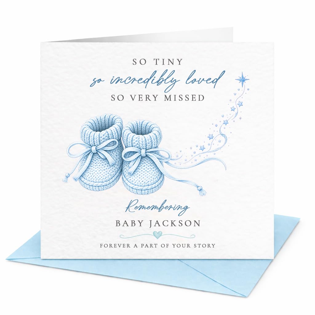 Personalised Baby Loss Sympathy Card – Blue, So Tiny So Incredibly Loved, Custom Baby Name, Pregnancy Loss
