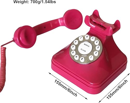 Miniatura 5 de Teléfono de casa retro fijo, teléfono de escritorio antiguo con cable TelPal con cable, juego de teléfono analógico decorativo rosa básico, teléfono