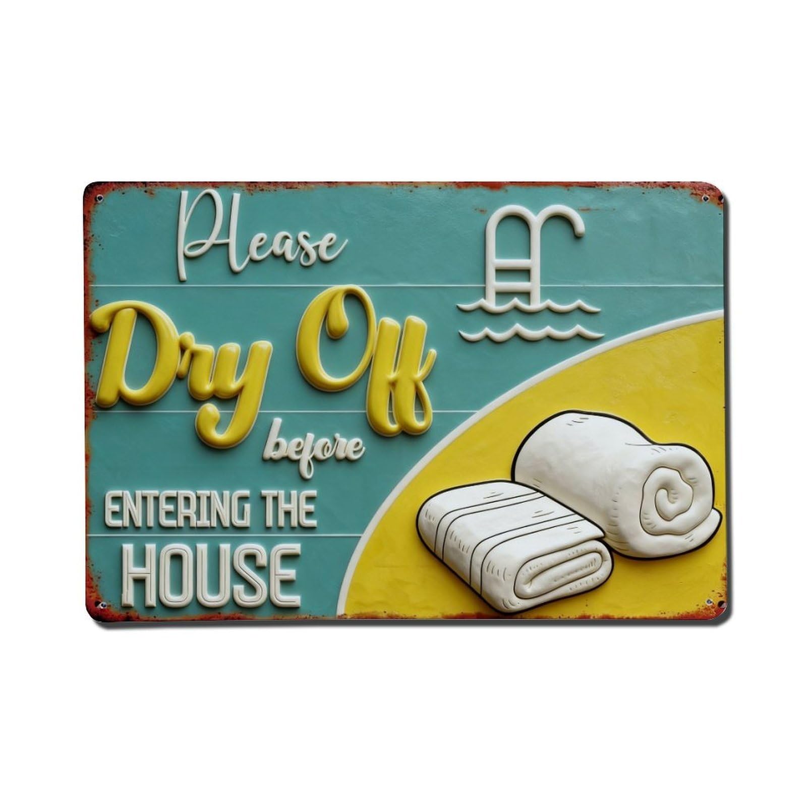 Iageret Vintage Please Dry Off Before Entering House Metal Tin Sign Retro Wall Decor, Bar Garage Cafe Kitchen Home Wall Art Poster Decoration 8X12inches