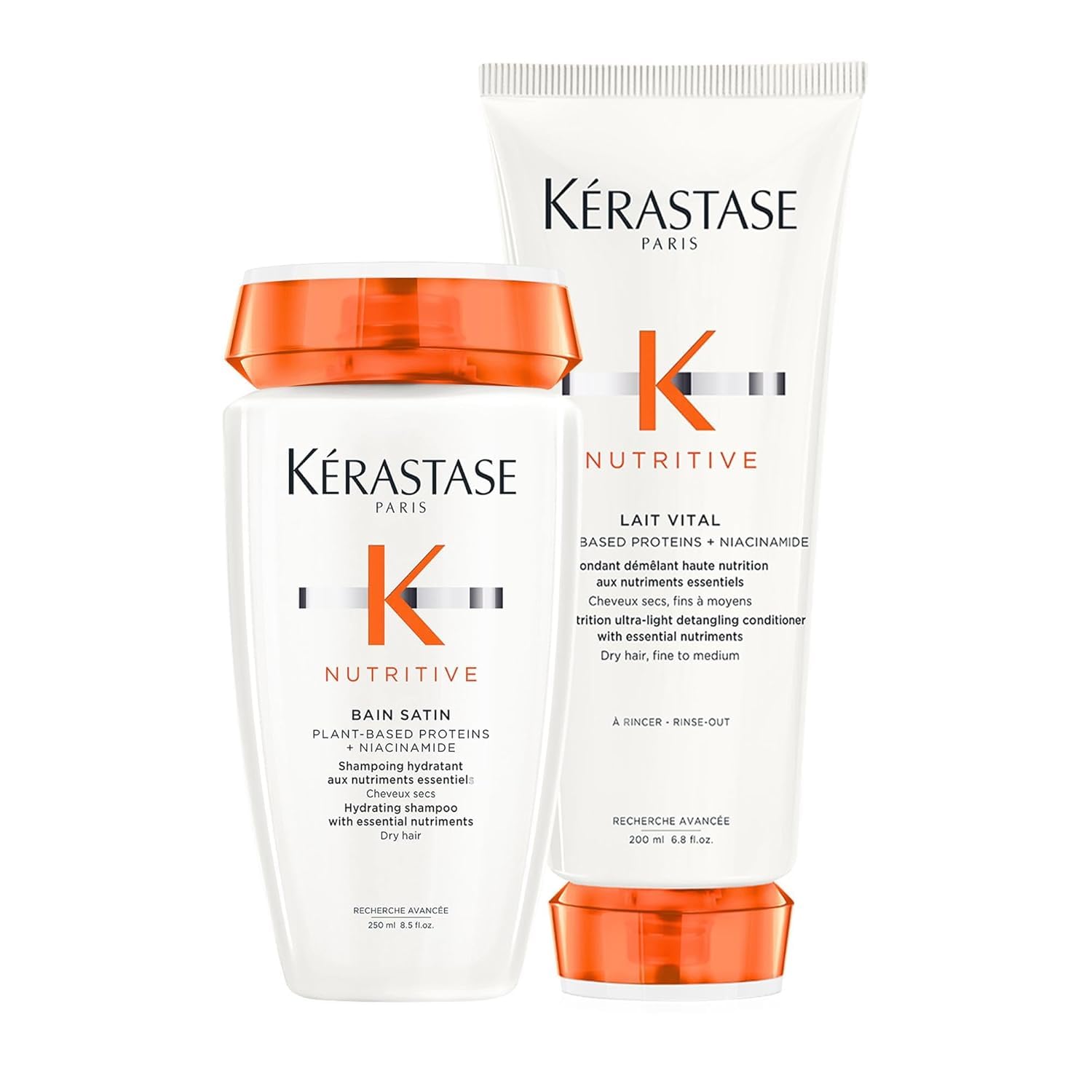 Kérastase Nutritive, Ritual nutritivo para el cabello, Baño Bain Satin + Acondicionador Lait Vital, Para cabello seco y sensibilizado
