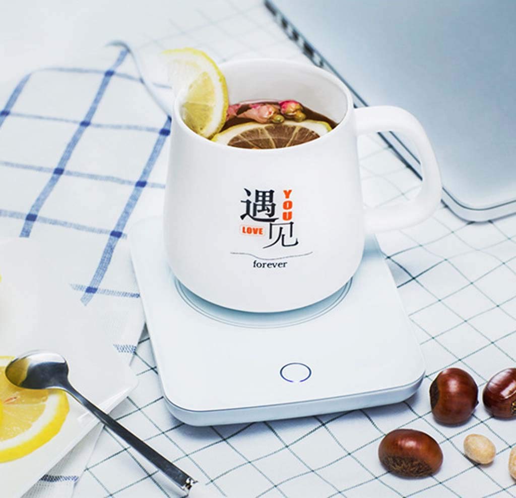 XINGYU Tazas de café Calentador de Tazas Calentador eléctrico de Tazas con Apagado automático Durante 24 Horas Taza de 55 ° C 16 vatios para Oficina o hogar (Blanco)