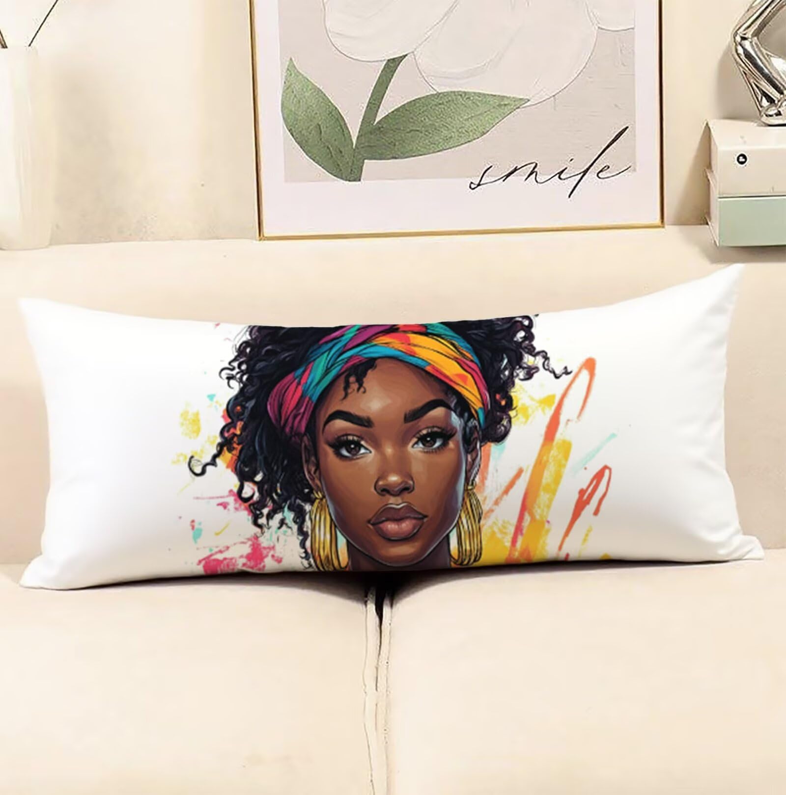 Colore Federe Cuscini Divano 60x180 cm, Cuscini per Divano in Velluto Cotone Morbida e Traspirante, Copricuscino Letto con Cerniera Invisibile donne africane Federe Cuscino, Regalo di Natale R-3350