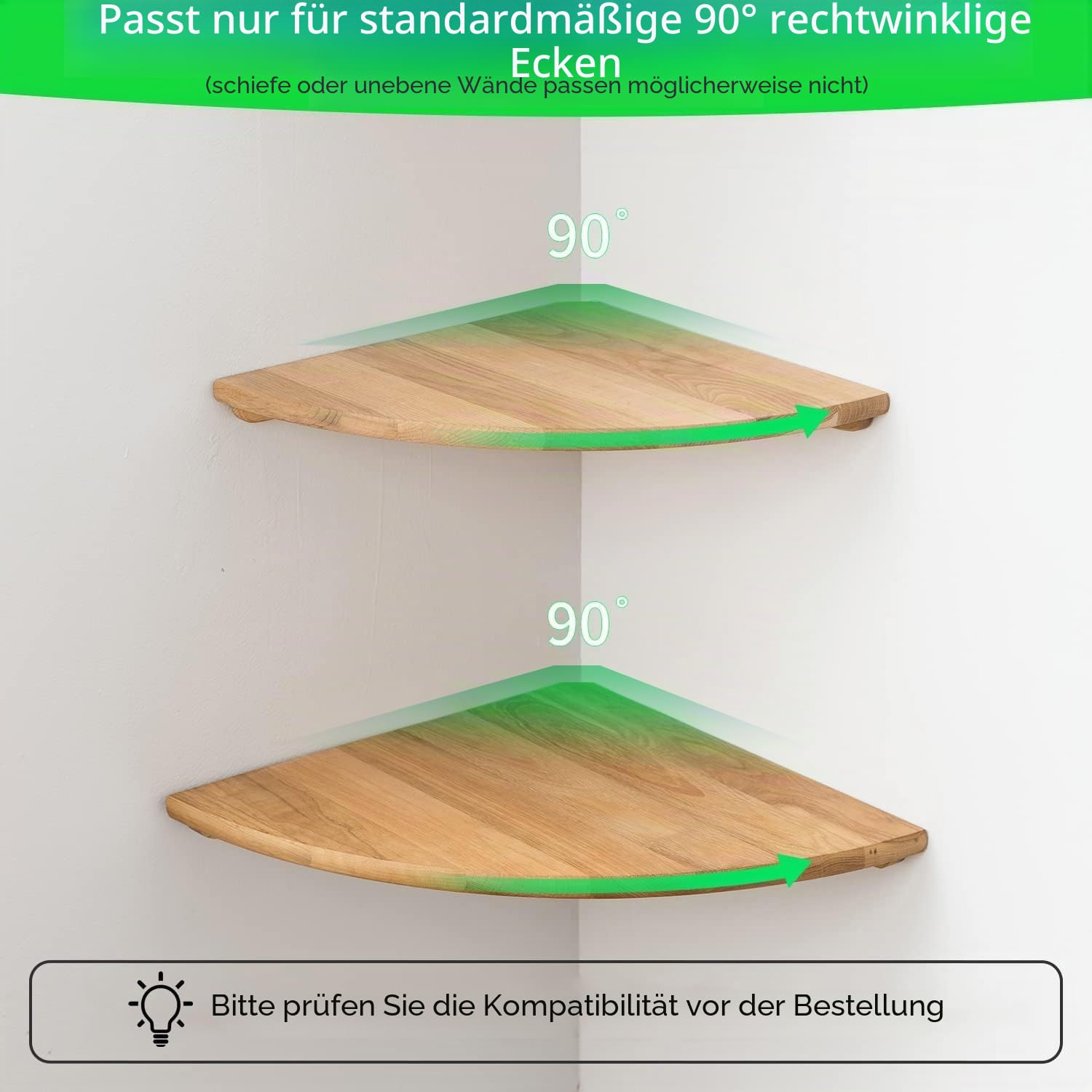 Gieanoo Eckregal Hängeregal, Eiche Massivholz Eckregal runde Enden Wandregal Holz Vintage Landhausstil Regal für Schlafzimmer Wohnzimmer Radius 30cm