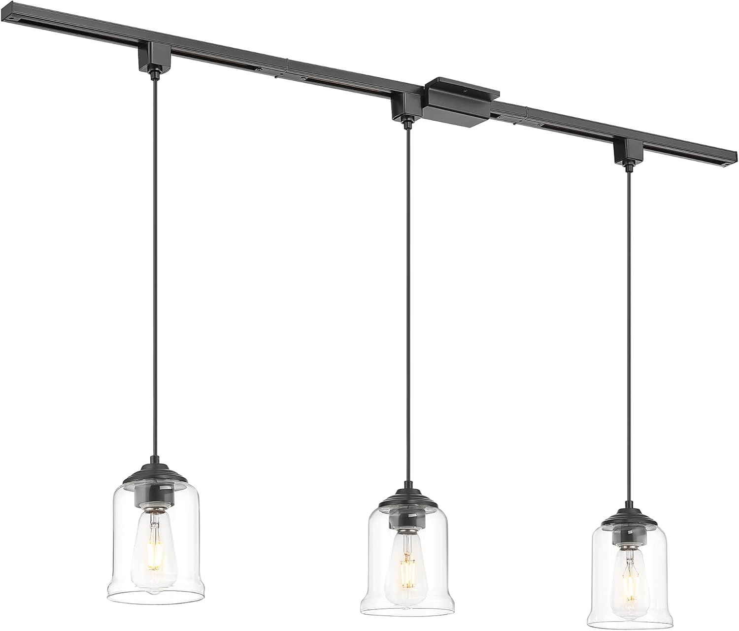 zeyu 3-Light H-Type Track Lighting Pendants, Modern Track Lighting Fixtures, Hanging Track Lighting for Kitchen Island, Clear Glass Shade, Black and Gold Finish, ZG33TP-3 BK+BG