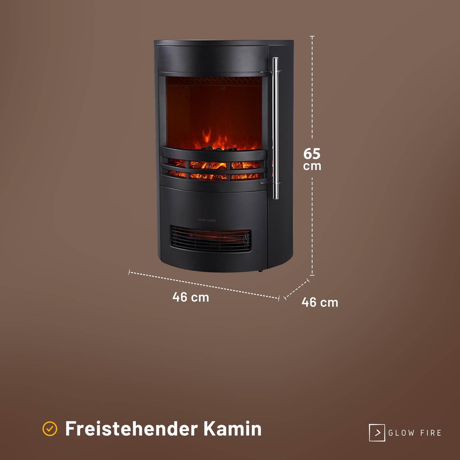 Glow Fire Kominek elektryczny Focus z realistycznym ogniem LED 3D – stojący kominek elektryczny z ogrzewaniem i ogniem kominkowym, efekt trzaskania, sterowanie aplikacją i timer, maks. 2000 W, 46 x 73