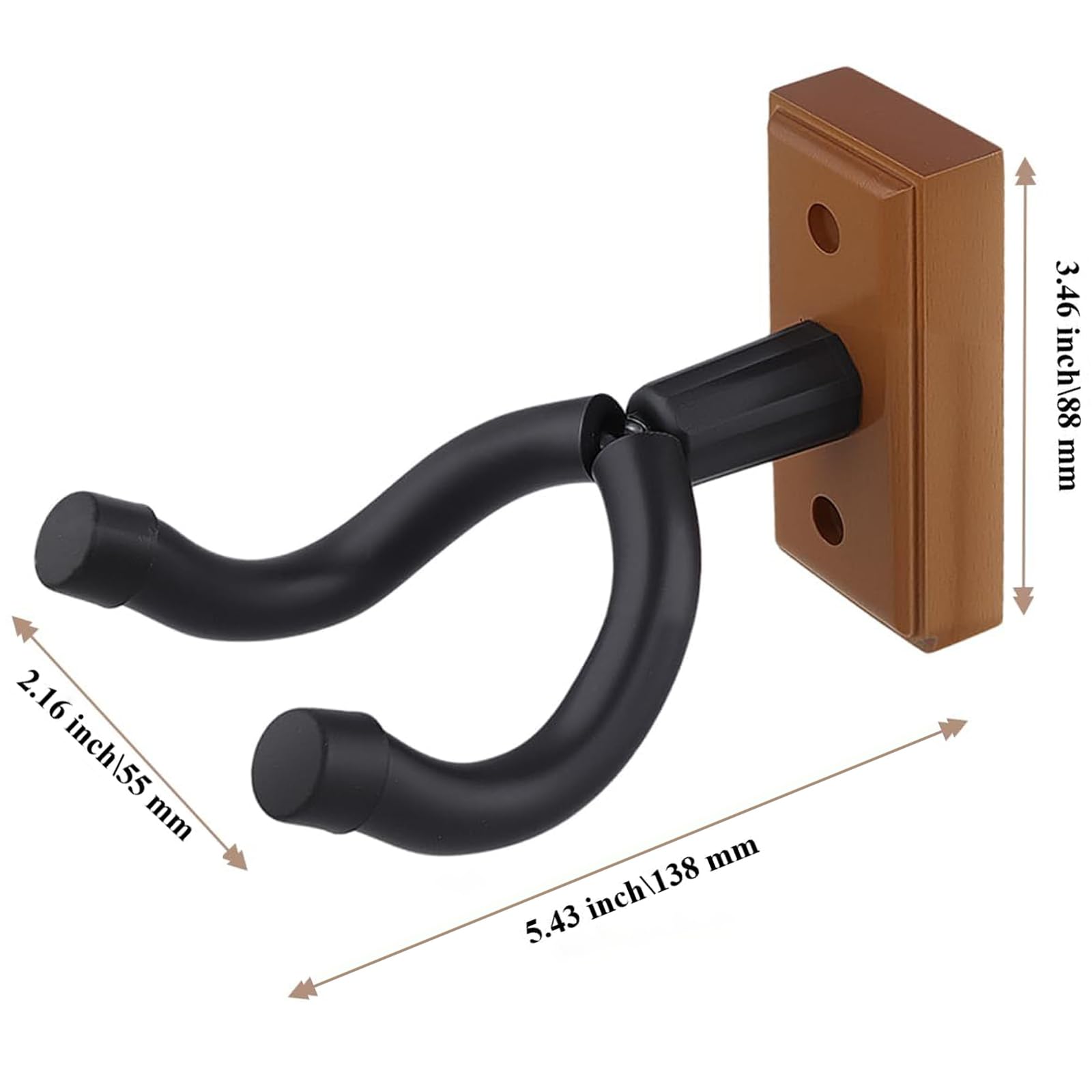JIAYUET 2 Pack Guitar Wall Mount, Hard Wood Guitar Wall Hanger for Acoustic Bass, Black Walnut 8.8 x 13.8 x 5.5 cm - Image 2